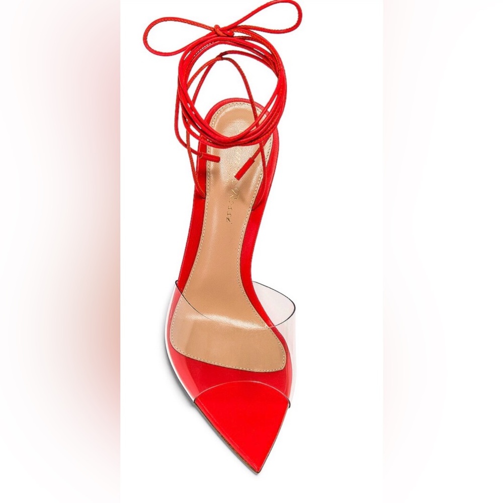 Gianvito Rossi SKYE Plexi Red Lace-Up Pointed Toe Stiletto